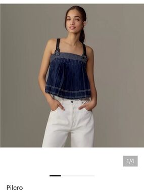 Pilcro Navy Blue Pleated Strap Tank Top